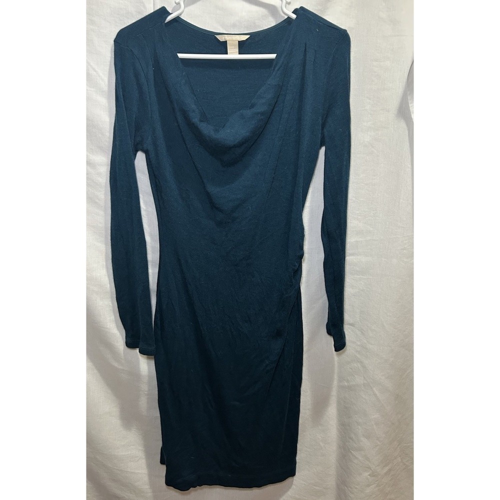 Banana Republic Fitted Dress Size Medium Dark Emerald Dropped Neckline Roushing